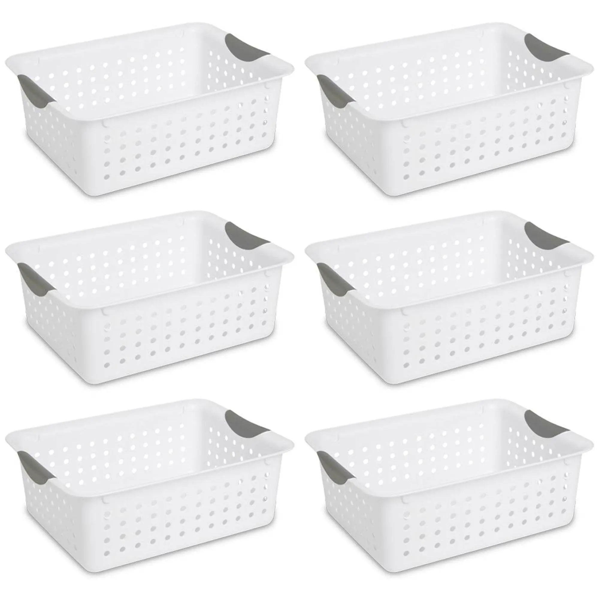 Sterilite Medium Ultra Plastic Storage Organizer Basket with Handles, (6 Pack) Bin Kitchen