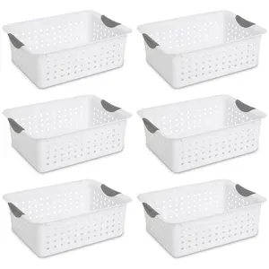 Sterilite Medium Ultra Plastic Storage Organizer Basket with Handles, (6 Pack) Bin Kitchen