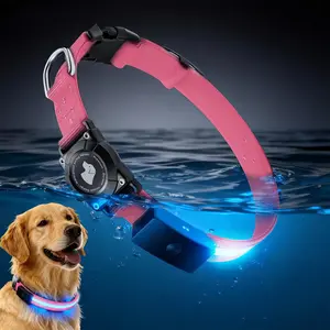 LED AirTag Dog Collar - Brightest Light Up Dog Collars -  Waterproof Air Tag Dog Collar Holder - 1,600 Feet of High Visibility - Magnetic Charging - Dog Lights for Night Walking, Black L