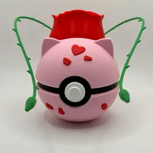 Valentines Bulbasaur Themed Pokeball - Pink Design with Red Cap, Green Arms & Heart Accents, Ideal for Valentine's Day Decor Ornaments Decoration