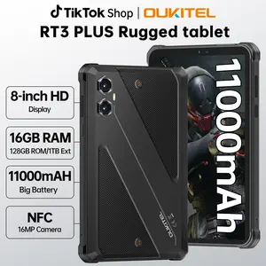 OUKITEL RT3 Plus Rugged Android 15 Tablet, 8 Inch HD Display Waterproof Tablets, 1100mAh Battery, 16GB+128GB (1TB Extra) Industrial Tablet PC,16MP+8MP, 100dB Speaker,Face ID/MediaTek G81/GPS/NFC