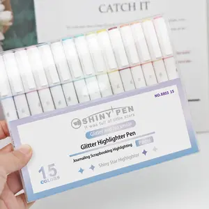 Glitter Highlighter Marker Pen (15pcs/box), Shimmering Highlighters, Glitter Markers, Art Marker Pen, Art Supplies for Journaling, Painting, Scrapbooking