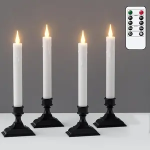 Window Candles  Operated with Timer, Flameless Taper Candles, Black LED Window Taper Candlesticks Remote, 4 Pack Flameless Candlesticks with Suction Cups for Halloween Christmas Decor