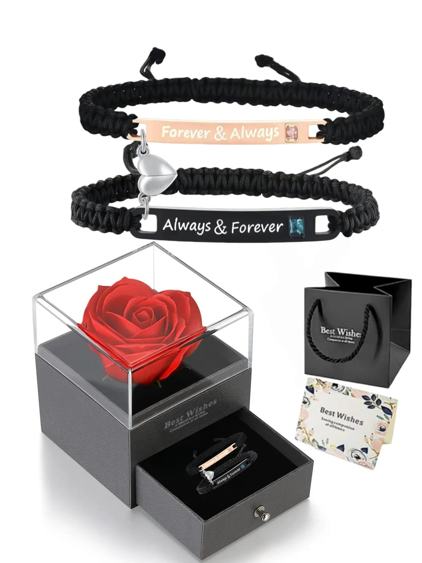 Couple bracelets Always&forever matching bracelets promise bracelets love bracelet gifts and rose, Personalized jewelry gift boxes suitable for couples Christmas, Valentine's Matching Heart Bracelets