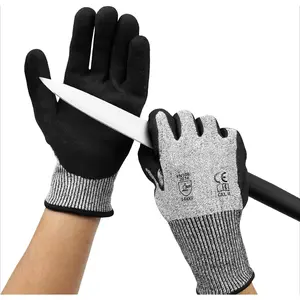 A9 Cut Resistant Safety Gloves, Grey Nitrile Palm Coated, Touch Screen Compatible, Large Size for Metal Fabrication, Construction, Home Improvement Work Safety Equipment