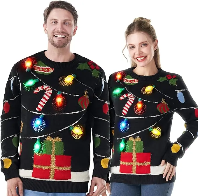 JOYIN LED Light Up Christmas Sweater Women Men Couples,Ugly Christmas Sweater Kids with Light Bulbs, Pullovers 2025