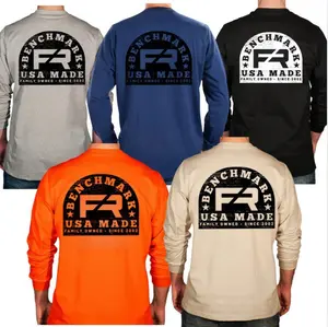 Benchmark Wood Stamp Flame Resistant Long Sleeve Shirt, Men's Graphic Workwear T-Shirt, Long Sleeve Tee clothing
