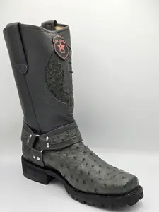 *Los Altos Mens Ostrich Biker Boot - Grey
