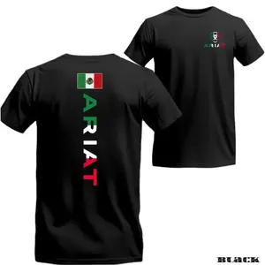 T-shirt With Mexico Flag Patch And Stylish Ariat Logo, Perfect For A Bold Look - Unisex Menswear Top Crewneck Casual