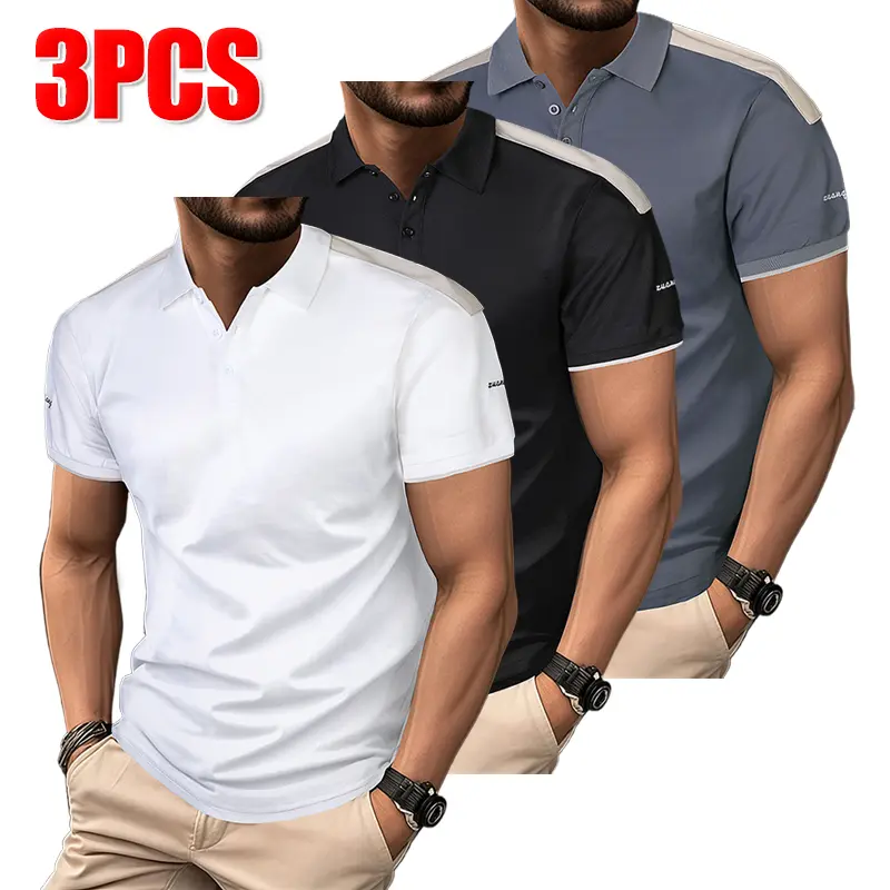 Men’s lightweight, soft polo shirt—breathable for summer, suitable for casual and business wear; regular fit with a buttoned collar. Perfect for vacations and everyday use; vacation wear featuring a stylish contrast design, made from a soft fabric.