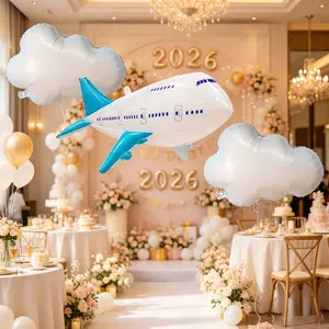 3-Pack Large White Cloud + Airplane Foil Balloon Set, 2 Cloud Balloons + 1 Airplane Balloon, Perfect for Birthday, New Year, Valentine‘s Day, Wedding, Party Decorations, Sky Theme Decor, Helium Floatable, Photo Prop, Indoor Outdoor