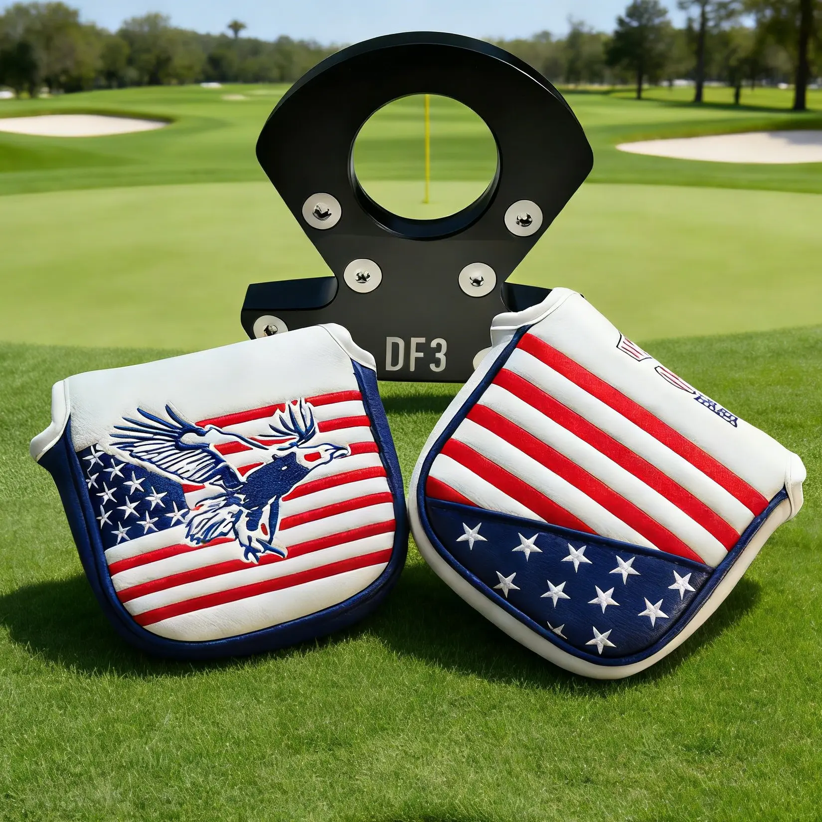 Premium Usa Flag & Eagle Golf Putter Headcover, Durable Leather Material, Secure Magnetic Closure Design, Ideal Gift for Golf Enthusiasts, Golf Accessories, Golf Gift Accessory