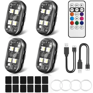 [Wholesale] 4 PCS RGB strobe light, 8-color wireless flash warning light, suitable for bicycles, drones, cars, toys, multi-functional decorative lights (includes 4 lamp beads) IP65 waterproof USB charging