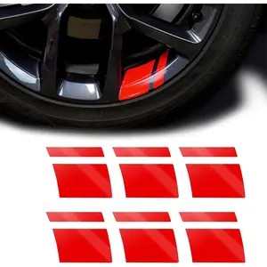 Pack-6 Car Reflective Stickers, Car Wheel Rim Stripe Decals, Universal Automotive Decals for 18-21 Inch Wheels Tire Rim Decoration Accessories (Red)