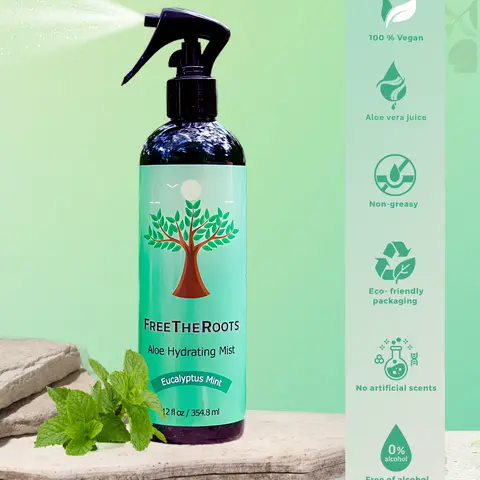 FreeTheRoots Eucalyptus Mint Aloe Hydrating Mist | 12 Fl Oz | Aloe Vera Hair & Scalp Mist | Non-Greasy, Build-Up Free | Eucalyptus & Mint Essential Oils