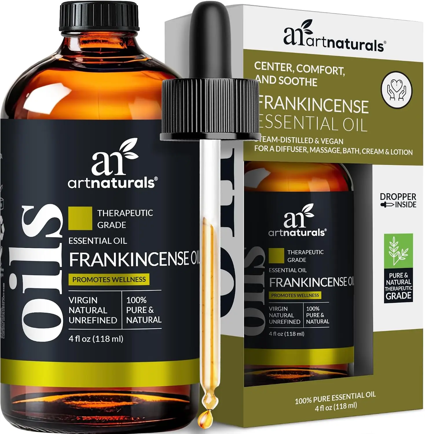 artnaturals Frankincense Essential Oil (4.0 Fl Oz / 118ml) - 100% Pure Oils Natural Undiluted Therapeutic Grade – Premium Aromatherapy Quality Oil, Aromatherapy & Diffuser