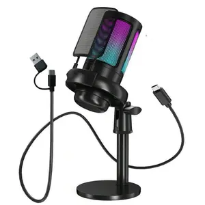 Gaming USB Wired Audio Microphone for PC,RGB Condenser Computer Mic with Stand,Quick Mute for Gaming,Streaming,Podcasting, Live Streaming Mic