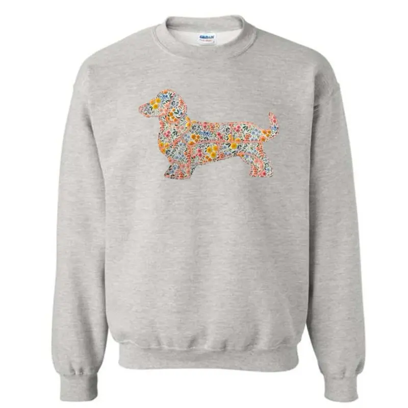 Dachshund appliqué spring floral embroidered sweatshirt embroidered sweatshirt spring doggie cute floral dog embroidered sweatshirt