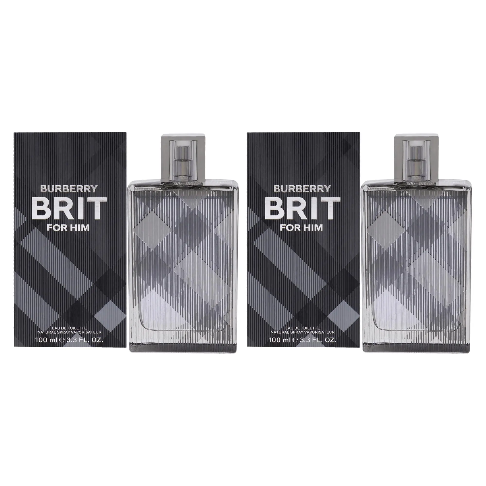Burberry Brit Classic Men's EDT Spray - 3.3 oz (100ml) Check Pattern, 2 Bottles Pack, Two Bottles