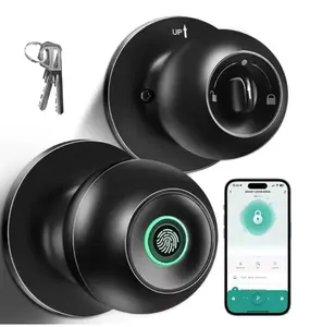 RDT Biometric Fingerprint Door knob with App Control & Key, Keyless Thumbprint