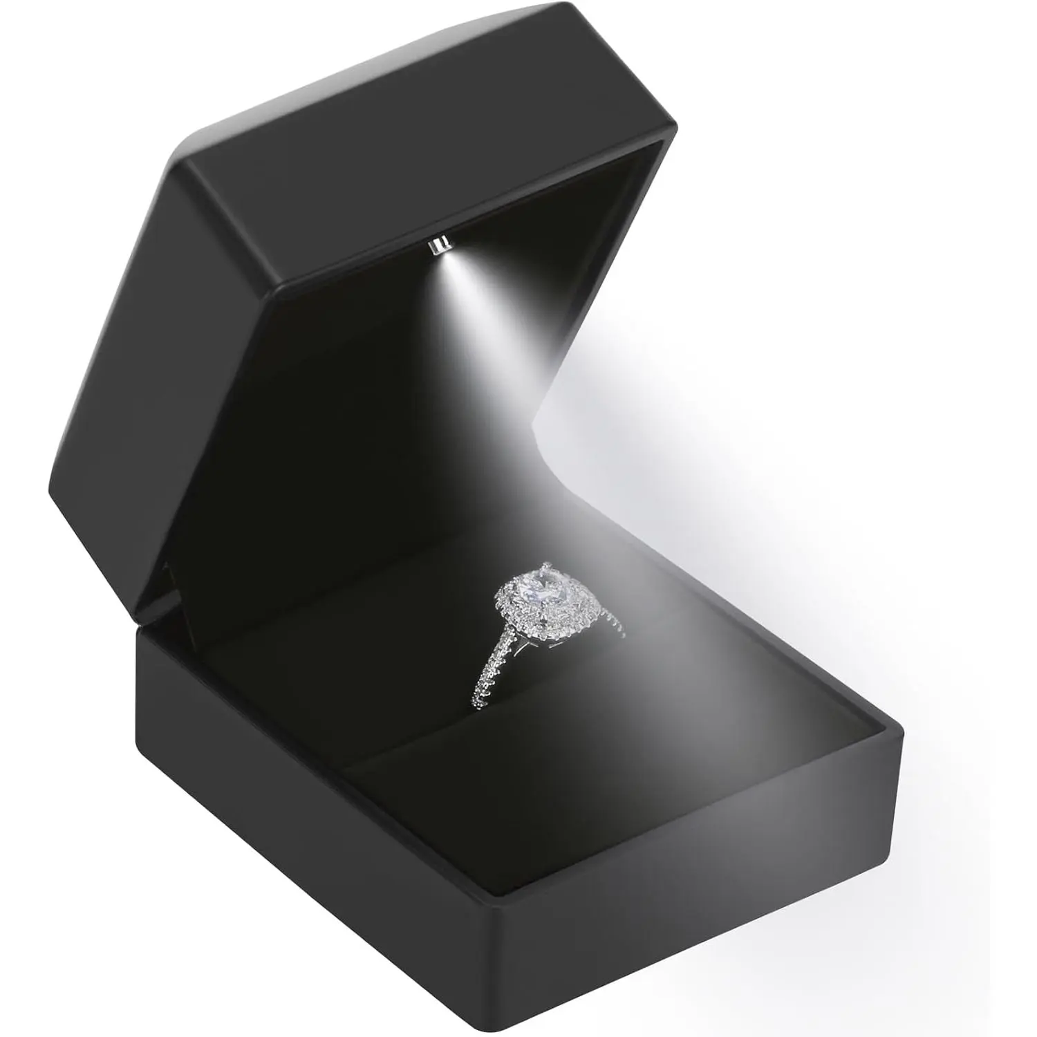 LED Ring Earring Box for Proposal, Wedding, Engagement, Luxury   Box with LED Light, Jewellry Display Box (Black)