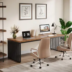 LITTLE TREE Modern 2-Person Desk with Metal Frame 78.74" Double Desk for Two People Industrial Long Computer Writing Table for Home Office