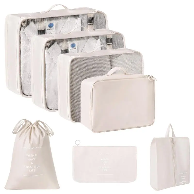 7-Piece Compartmentalized Storage Organizer Luggage Packing Set - High-Capacity, Easy-Access Bags for Students' Back-to-School Dorm Stays, Short Trips; Multifunctional Travel Organizer