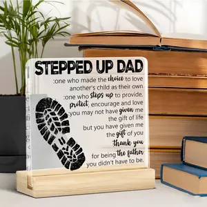 Sentimental Thank You Stepdad Gift Acrylic Decorative Plaque Desk Sign for Home Office Decoration, Meaningful Stepped Up Dad Present for Father's Day Birthday Christmas