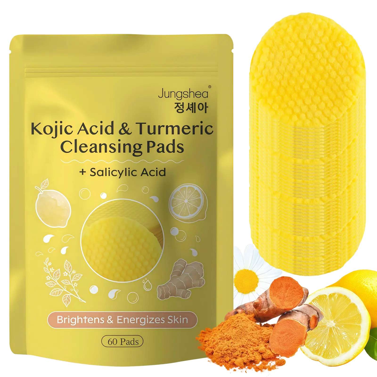 Turmeric Skincare Kit - 60pcs Cleansing Exfoliating Pads & 100pcs Gentle Soothing Daily Cosmetics Treatment Comfort Cleanser Facial Wash