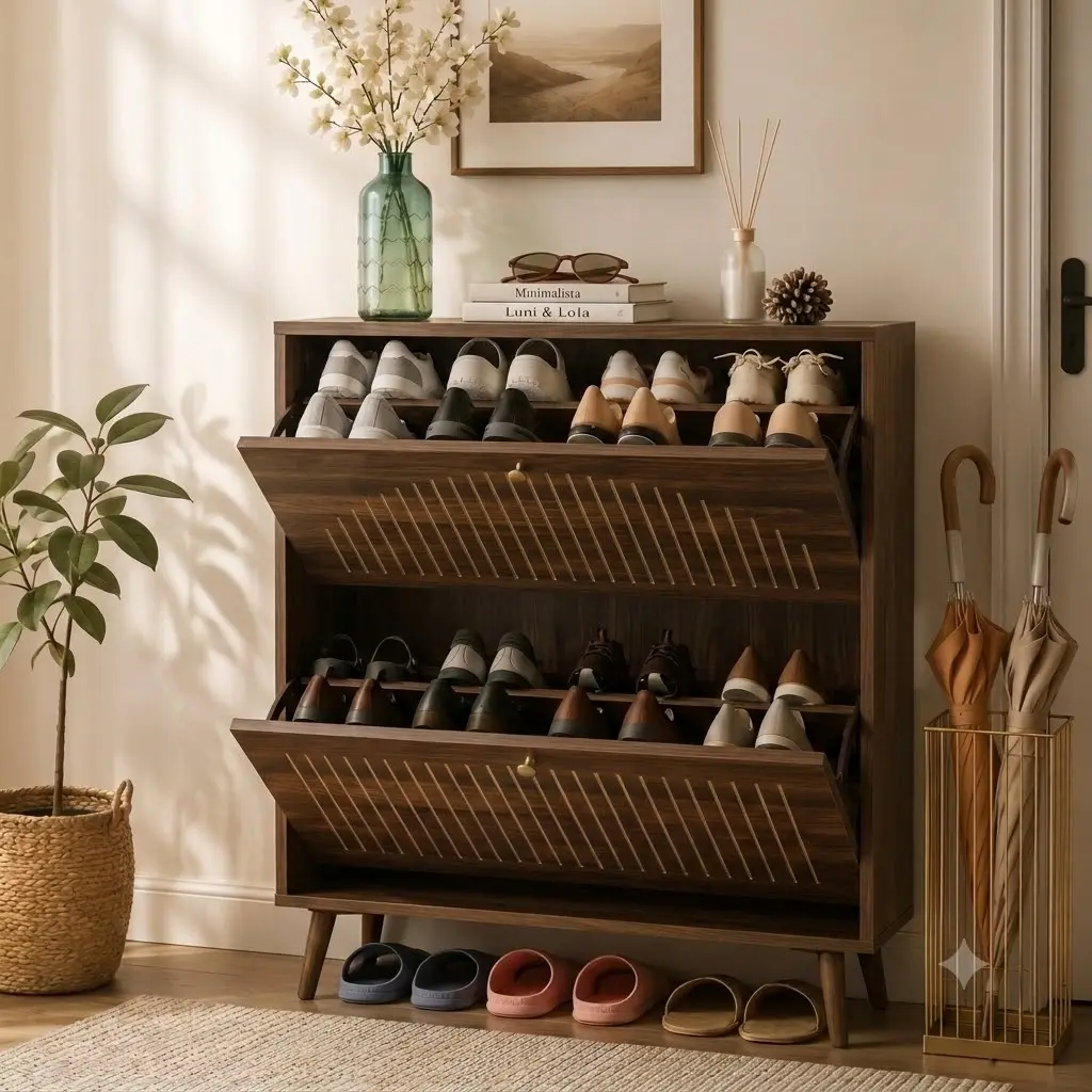 Walsunny Modern Wooden Shoe Rack with 3 Tiers for Home Organization and Storage Space-saving Design for Entryway and Hallway
