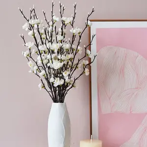 5/10pcs Artificial Flowers White Plum Blossom 21.7'' Fake Wintersweet Long Stem Plastic Flowers Decorative Flowers Home Hotel Office Wedding Party Garden Decor