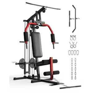 Garvee Home Gym Equipment Machine, Multifunctional Weight Machine with Pulley System, 400 Lbs Workout Station Exercise Equipment for Full Body Strength Training, Fit 1" & 2" Weight Plates (Not Include)