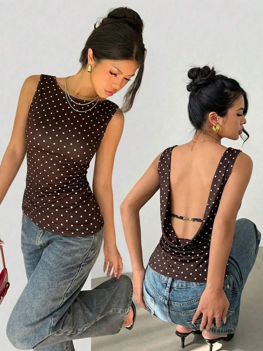 TNK x Siren Gaze Fall Summer Winter Women's Striped Backless Casual Open Back Top Casual Party Office Holiday Festival Vacation Streetwear Western Pleated