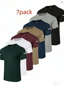 7PCS Men's Print Reflective Stripe  Sports T-Shirts, Quick Drying Breathable Round Neck T-shirt,Casual Tops for Workout Running, Gym Tees, Men's Sportswear for Summer  Running Shirts, Moisture-Wicking T-Shirts, Gym Workout Short Sleeve Shirts