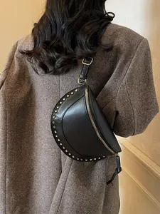 Fashion Versatile Women's Crossbody Bag, Trendy Rivet Design, Simple Daily Chest Bag, Shoulder Bag, Travel Phone Bag