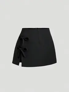 Bow Tie Waist Sexy Slit Mini Skirt, Spring Summer Fashion, A-Line Design, Perfect for Casual Wear, Trendy and Stylish, Womenswear