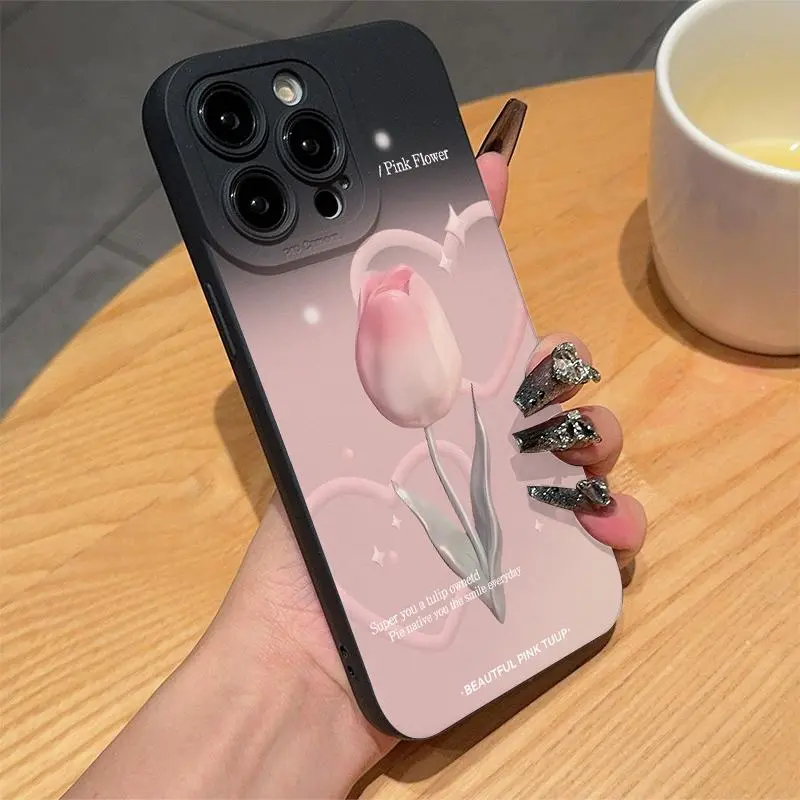 Tulip Pattern Phone Case, Anti-fall Phone Protector Cover, Shockproof Phone Protective Case Compatible with iPhone 15 14 13 12 11 Series