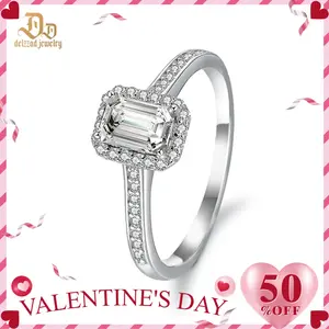 Delzzad 2ct Octagon Halo Ring Synthetic Moissanite Ring S925 Band Christmas Gift