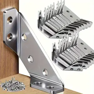 50-Pcs (10-Pcs Brackets + 40-Pcs Screws) Stainless Steel Heavy-Duty Corner Brackets, Sturdy Bracket - 90° Scratch Resistant Design, Pre-Punched for Easy Installation - Durable Supports for Furniture Assembly & Wooden Frames/Cabinets DIY Projects