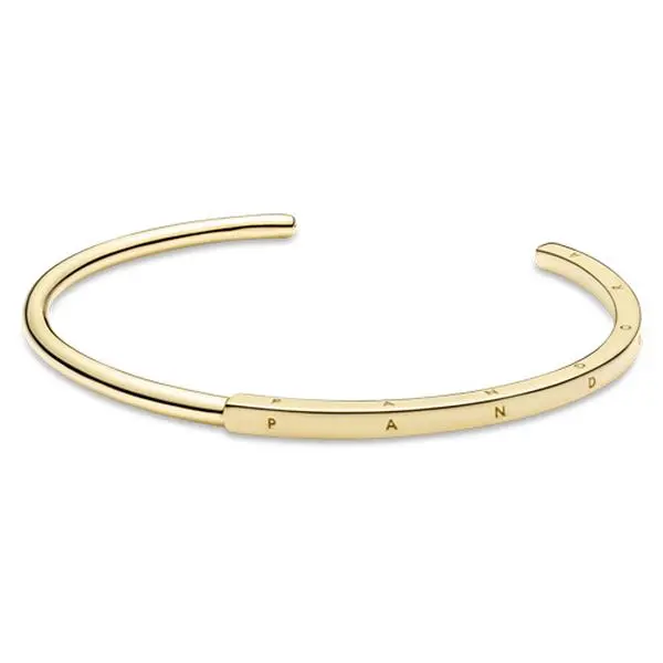 Pandora Signature ID Bangle, Silver Tone Women's Silver Bracelet, Half-Squared Half-Rounded, No Stone, Precisely Sized, Streamline Your Look, Style 569493C00-2, All Seasons