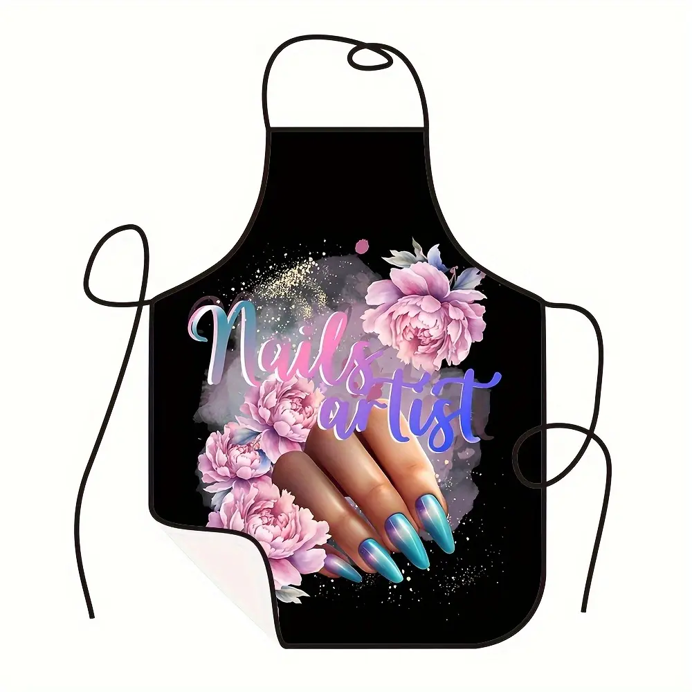 1 fashionable nail art apron - bright red and blue printed design, sleeveless unisex kitchen and beauty salon apron, Kitchen Aprons suitable for beauty salons, baking, and cooking, made of polyester material