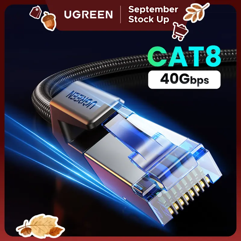UGREEN Cat 8 Ethernet Cable (6FT Cotton Braid Shielded RJ45), 40Gbps Speed, 2000Mhz Frequency, Durable, Anti-Crosstalk & Anti-Interference for Gaming PC, PS5, Laptops, Networking Devices | Noise Reduction
