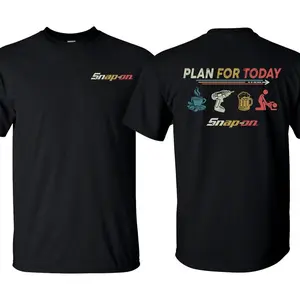 Snap-on PLAN FOR DAY T-Shirt - Double Sided Printed 100% Cotton Fitted Crew Neck Short Sleeve Casual Unisex Top Made in USA Classic Clothes
