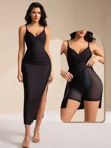 Elegant Chic Knit Body Shaping Dress with Built-In Corset, Invisible Belly Control & Hip Lifting, Mid-Length Split Design for Slim Look Womenswear