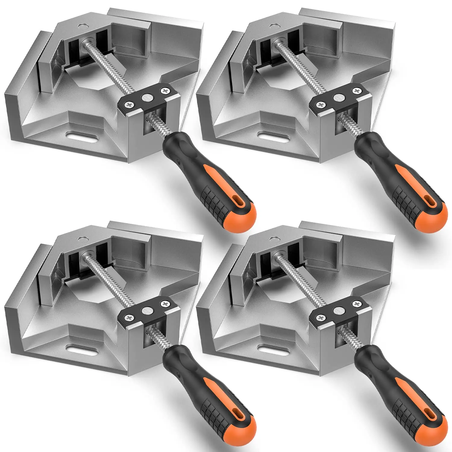 Moko 4-Pack 90° Aluminum Alloy Right Angle Clamps - Single Ergonomic Anti-Skid Handle, Adjustable Swing Jaw, Woodworking Projects Tools, Photo Frame Vise Holders, Versatile Use Gift for Dads, Ergonomic Handle
