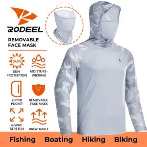 RODEEL 931 Sun Hoodie Shirts w/ Removable Mask Neck Gaiter Men UPF 50+ UV Protection Long Sleeve Lightweight Quick Dry Moisture Wicking Breathable Cooling Activewear for Outdoor Sport Hiking Camping Fishing Construction Roofing, Holiday Gift