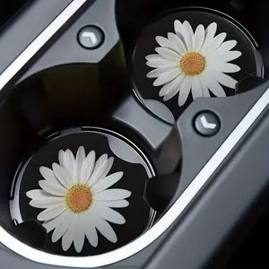 2pcs Car Cup Holder Coasters, Durable & Stylish Floral Design, Perfect for Daily Use, Enhance Your Vehicle Interior Decoration, Car Accessory