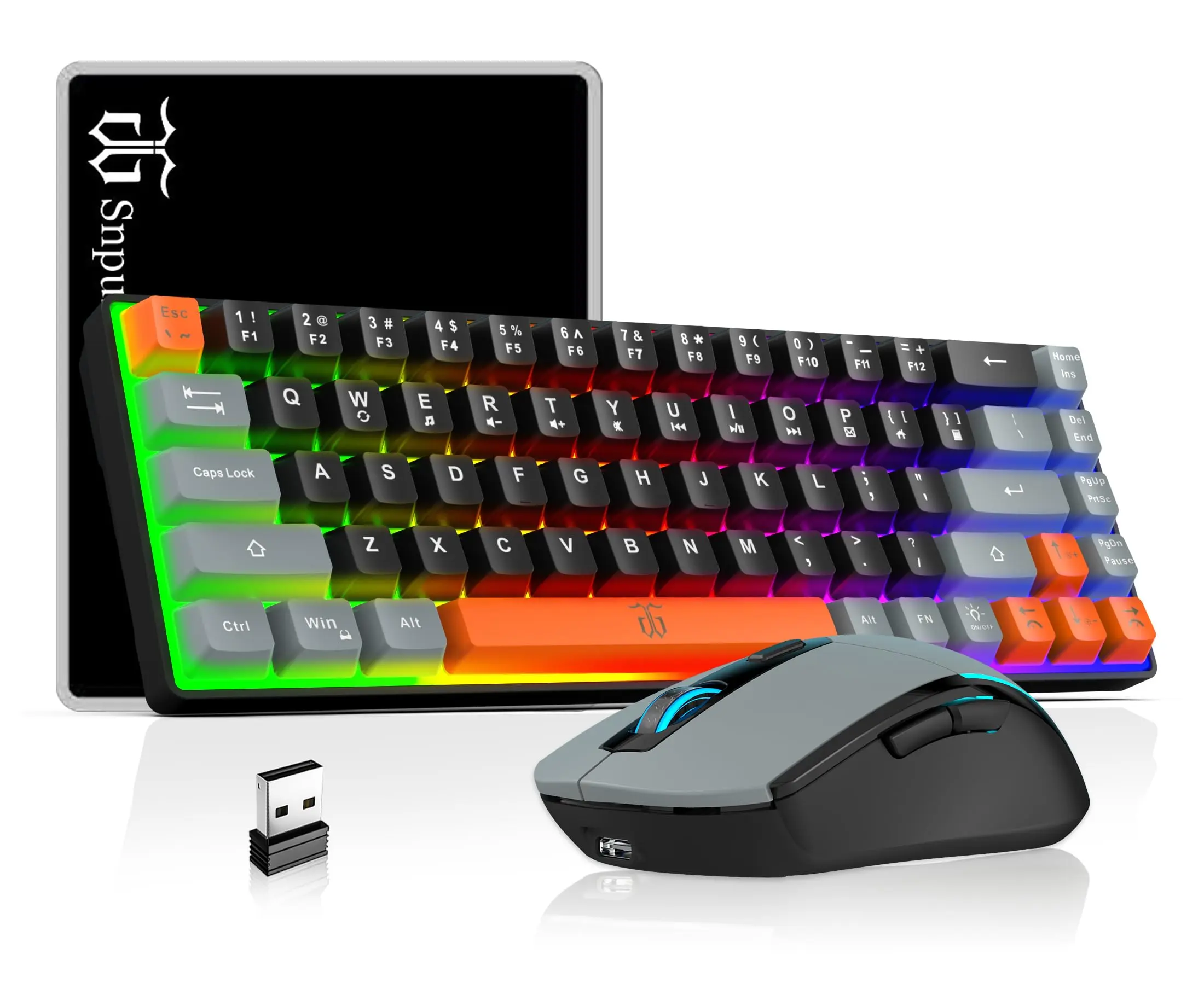 Snpurdiri K68 Wireless Gaming Keyboard and Mouse Combo, Rainbow Backlit 68 Keys Mechanical Feel Keyboard, 2.4G Wireless RGB Gaming Mouse Set, Plug & Play for PC Laptop Windows Mac