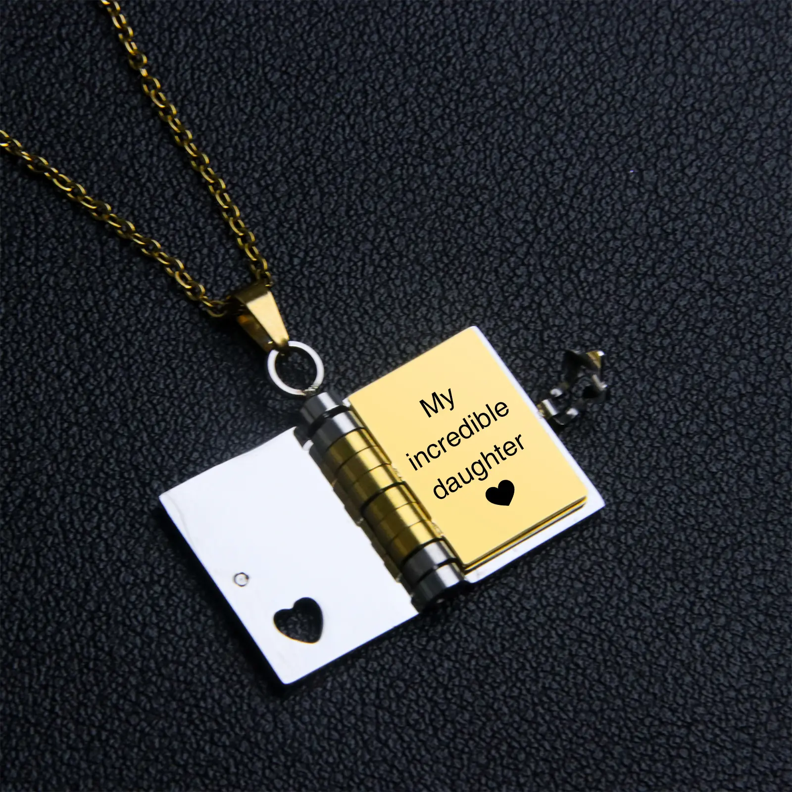 My Incredible Daughter Book Necklace for Daughter, Openable with 6 Pages of Engraved Information, Birthday Day Gift Graduation, Jewelry of Love, To My Daughter from Mom and Dad