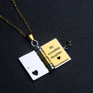 My Incredible Daughter Book Necklace for Daughter, Openable with 6 Pages of Engraved Information, Birthday Day Gift Graduation, Jewelry of Love, To My Daughter from Mom and Dad